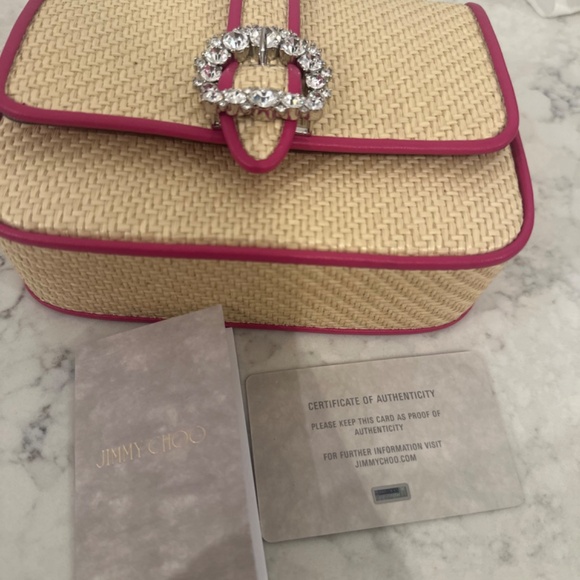 Jimmy Choo Raffia with Pink Edge Crossbody Bag - Picture 3 of 9